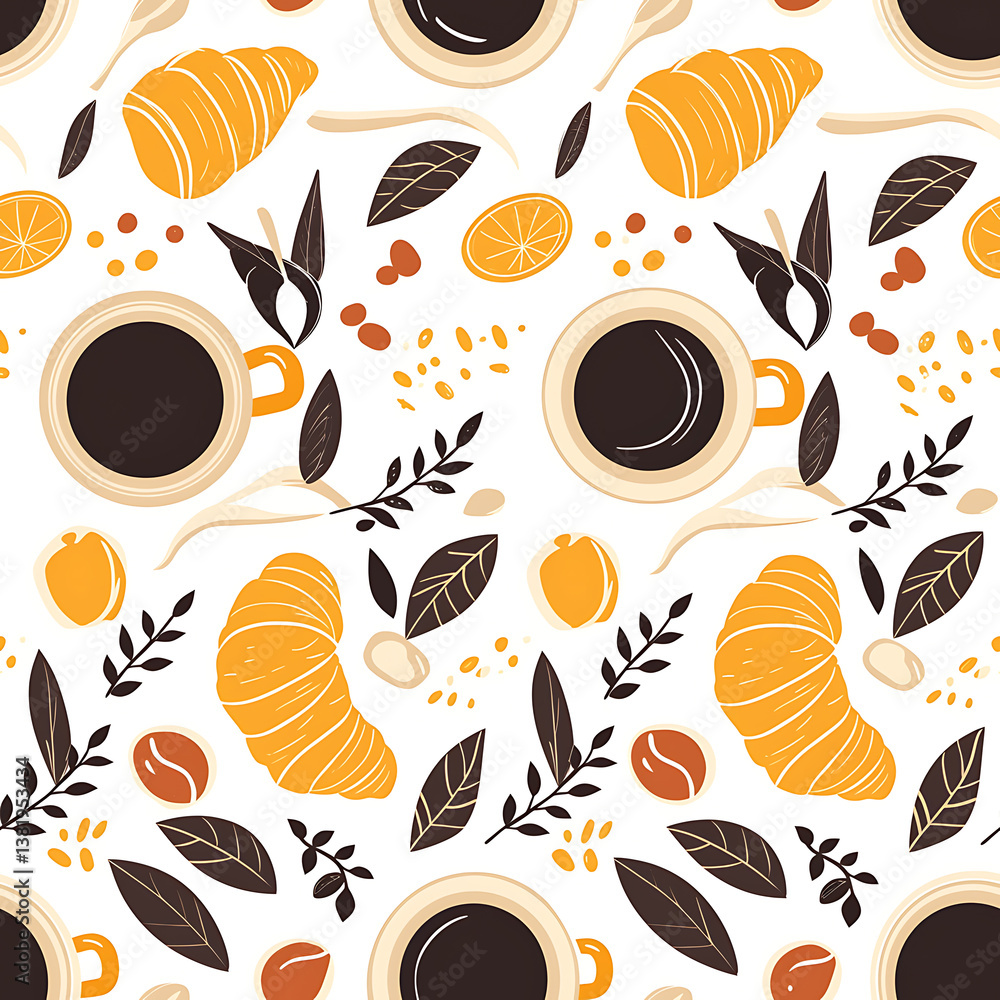 seamless pattern Realistic and artistic illustrations of coffee beans, brewing equipment, coffee cups for background or wallpaper seamless pattern Realistic and artistic illustrations of coffee beans, brewing equipment, coffee cups for background or wallpaper