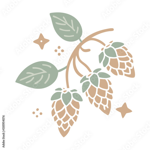 Hops Branch Illustration - Humulus Lupulus Flowers