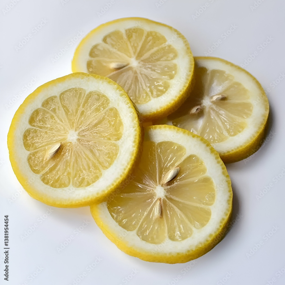 Sliced lemons on white background; food photography Sliced lemons on white background; food photography