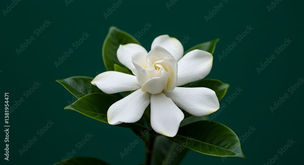 Obraz premium White Gardenia on Green Background – Stock Photo