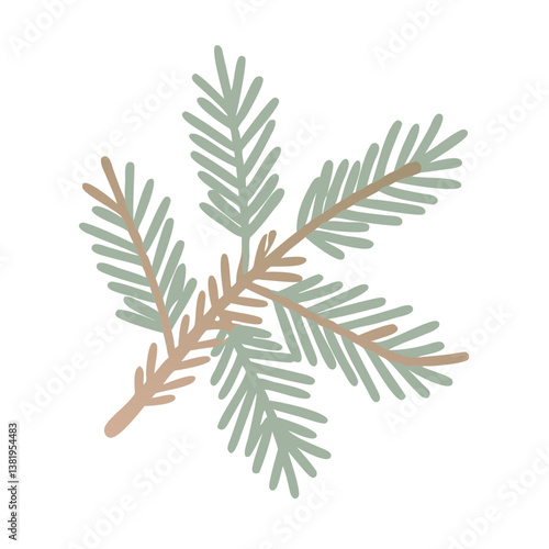 Douglas Fir Branch Illustration, Pastel Colors