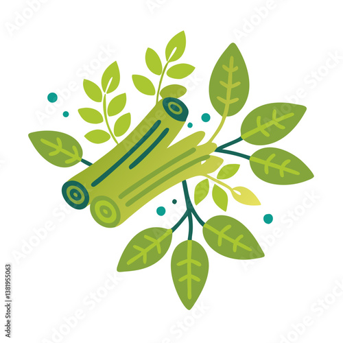 Cinnamon Sticks with Leaves Vector Illustration