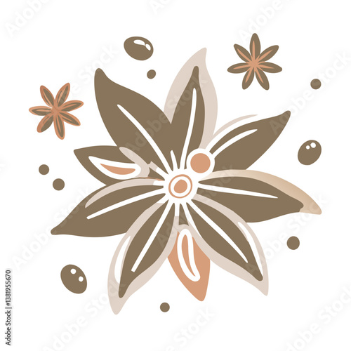 Stylized Star Anise Illustration with Seeds