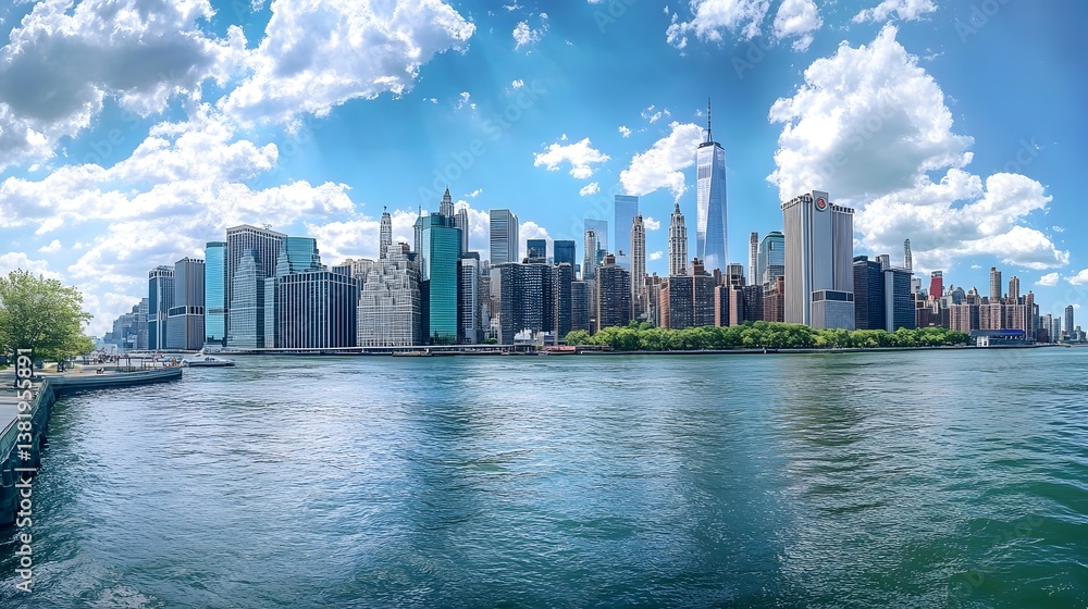Fototapeta premium Manhattan Skyline Enhanced with ESG Technology Overlay for Modern Urban Landscapes