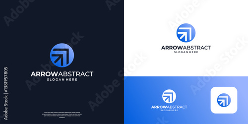 Right up arrow logo vector. Geometric circle shape with negative space arrow. Usable for business and financial.