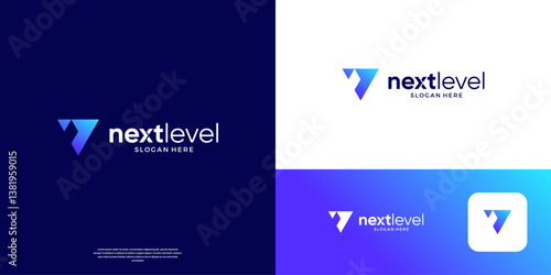 Letter V arrow up right logo. Gradient blue geometric arrow shape with flat minimalist. Usable for business, start up and technology logos.