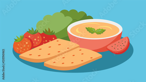 A selection of whole grain crackers and hummus for a nutritious and filling midday snack.. Vector illustration