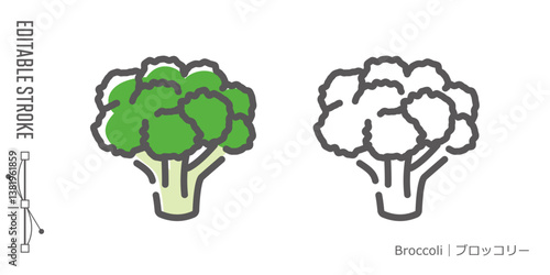 野菜のラインアイコンと色付きアイコンのセット｜ブロッコリー