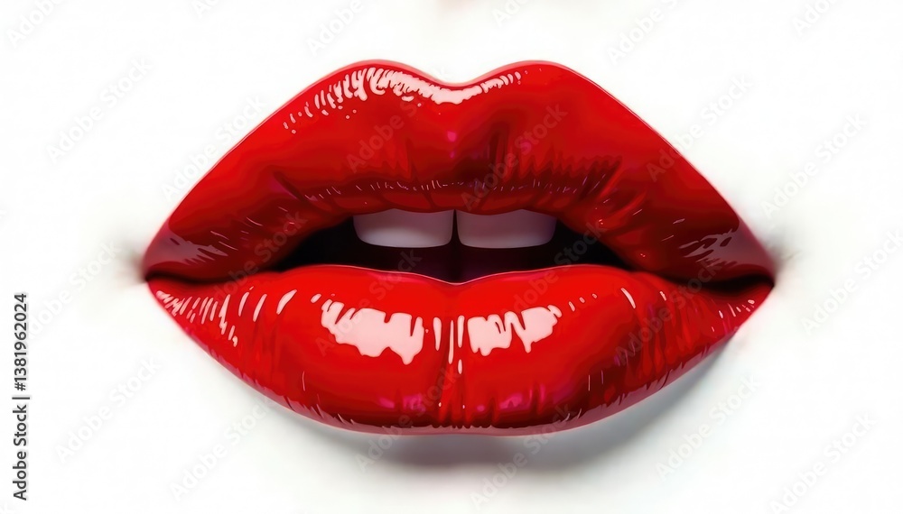 Highly saturated red lips isolated on stark white backdrop , elegant, art, red lips Highly saturated red lips isolated on stark white backdrop , elegant, art, red lips