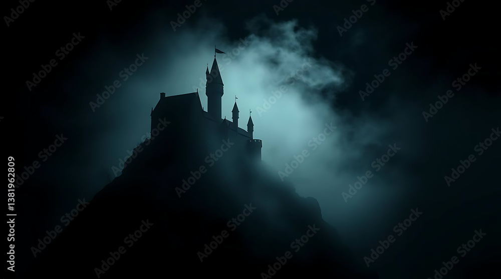 Fototapeta premium Misty Night Castle Silhouette