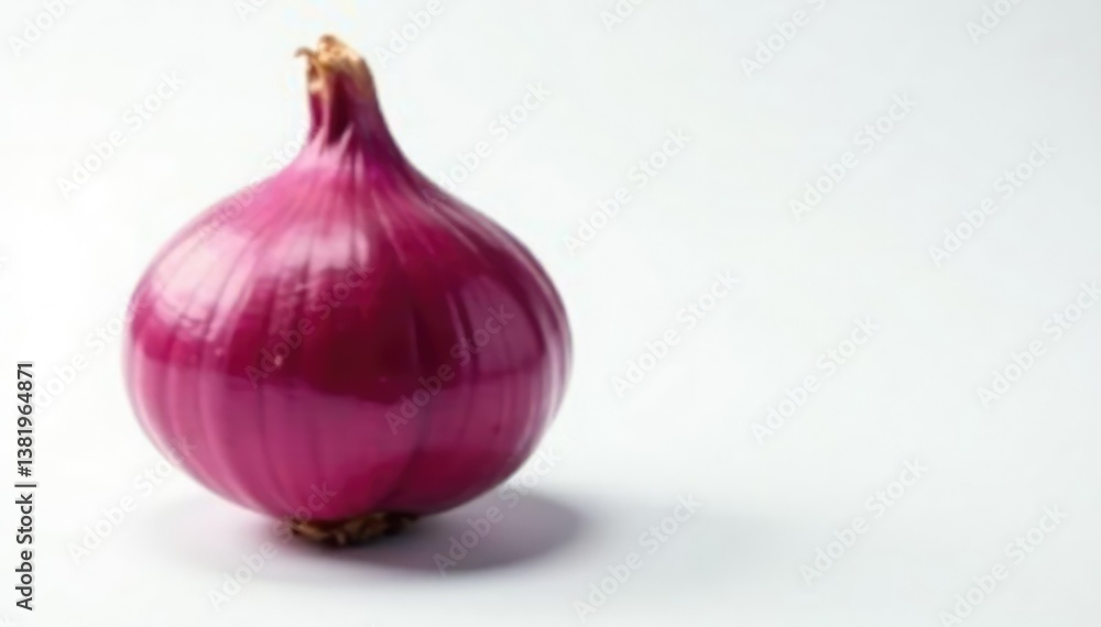 Fototapeta premium Perfectly centered red onion, sharp focus, minimalist white backdrop, onion, macro