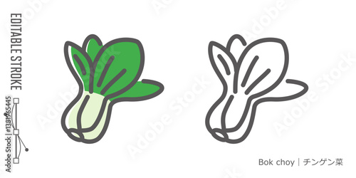 野菜のラインアイコンと色付きアイコンのセット｜チンゲン菜
