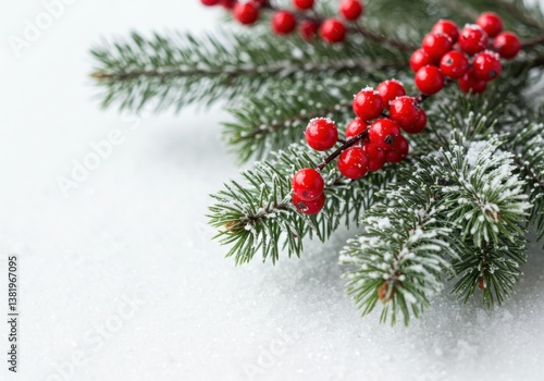 Winter holiday scene snow-covered evergreen