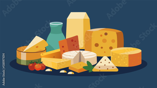 A sampling of traditional and contemporary cheeses all locally sourced and made with the highest quality ingredients.. Vector illustration