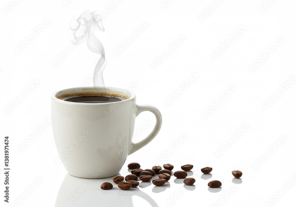 Obraz premium White ceramic coffee cup steaming