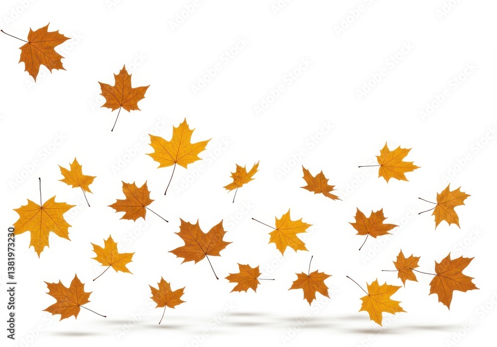 Falling autumn leaves scattered golden Falling autumn leaves scattered golden