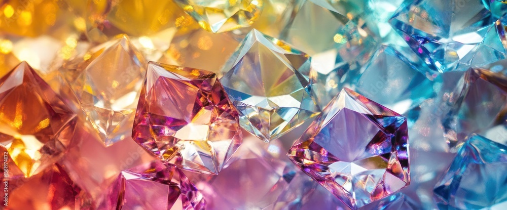 A kaleidoscope of multifaceted crystals refracting vibrant spectral light A kaleidoscope of multifaceted crystals refracting vibrant spectral light