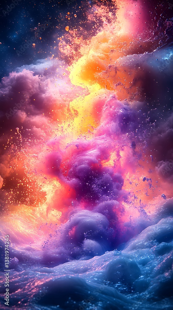 Fototapeta premium Vibrant Cosmic Scene with Swirling Pink, Orange, and Blue Clouds