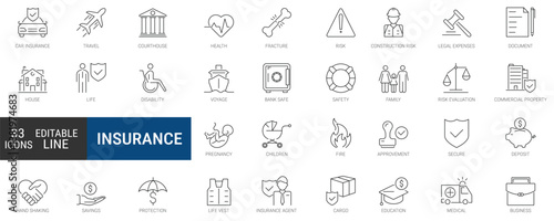 Insurance and safety elements - minimal thin line icon set. outline symbols collection for web. simple vector illustration.