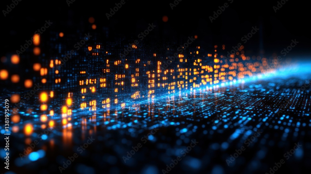 Futuristic digital data stream flowing, dark background, tech concept Futuristic digital data stream flowing, dark background, tech concept