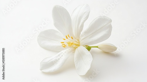 Elegant White Flower Blossom Delicate Petals Pure White Background Simple Floral Image Botanical Photography Nature Closeup Pure Beauty Springtime Bloom Fresh Flower Soft White Floral Design shot     