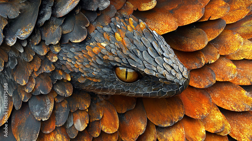 Intricate Snake Skin Details and Piercing Gaze in Macro Shot
