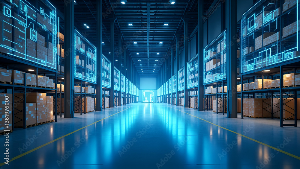 Futuristic Robotic Warehouse Management Wallpaper: High-Quality Digital Illustrations of Automated Inventory and Logistics Systems with Expansive Empty Space for Professional Photo Stock Futuristic Robotic Warehouse Management Wallpaper: High-Quality Digital Illustrations of Automated Inventory and Logistics Systems with Expansive Empty Space for Professional Photo Stock