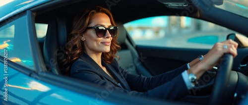 Businesswoman Driving a Modern and Stylish Car.