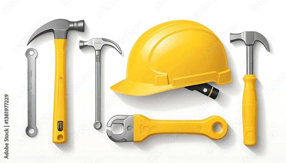 Fototapeta premium Construction Tools and Safety Gear Arrangement on White Background for Projects