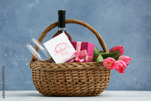 Basket with wine bottle, tu...