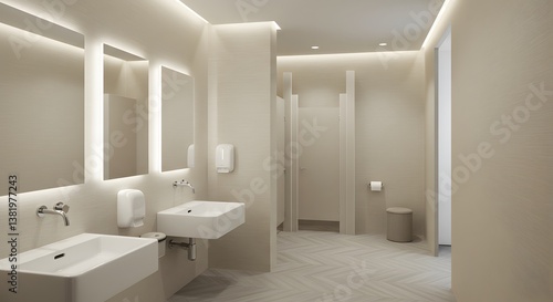 Modern minimalist restroom interior.