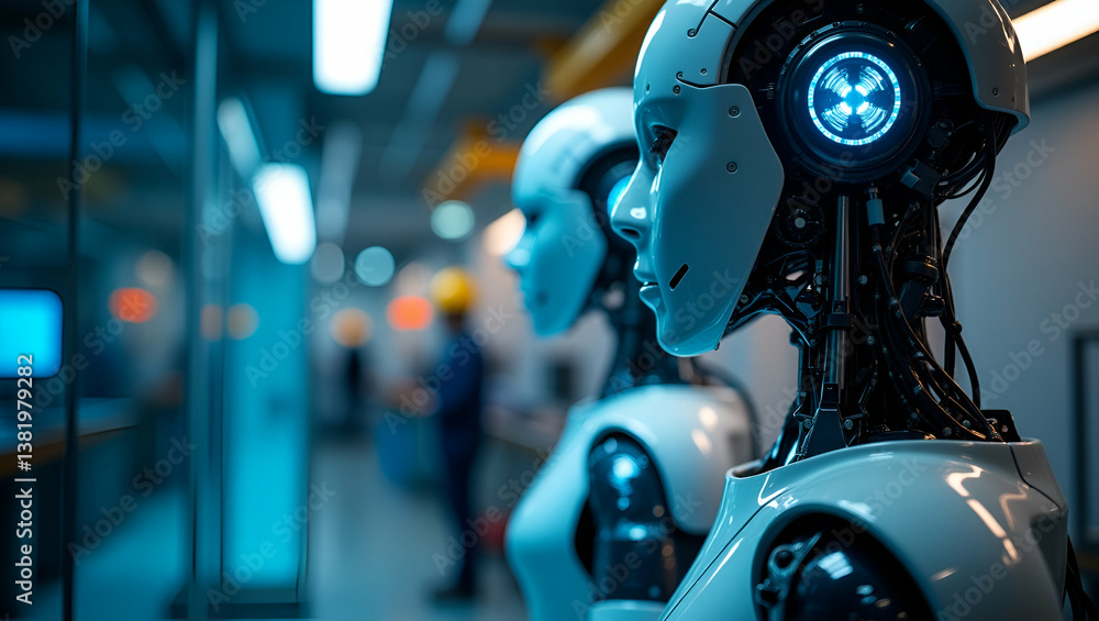 Revolutionizing Manufacturing: Next-Gen Robotics and Mechanical Designs Transforming Industrial Progress - Photo Stock Concept with Left Space Revolutionizing Manufacturing: Next-Gen Robotics and Mechanical Designs Transforming Industrial Progress - Photo Stock Concept with Left Space