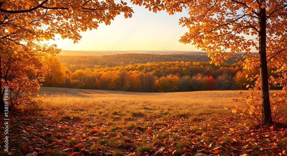 Fototapeta premium Autumn's Golden Embrace AI Generated