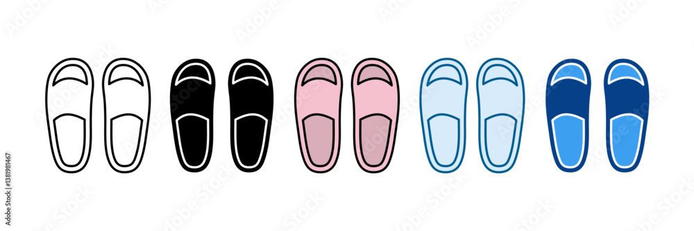Bathroom Slippers Icon Set Multiple Style Collection Bathroom Slippers Icon Set Multiple Style Collection