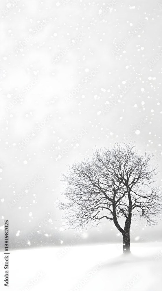 Lone Tree Amidst Pristine Snow-Covered Landscape Evokes Tranquil Stillness and Tranquility Lone Tree Amidst Pristine Snow-Covered Landscape Evokes Tranquil Stillness and Tranquility