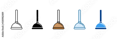 Plunger Icon Set Multiple Style Collection