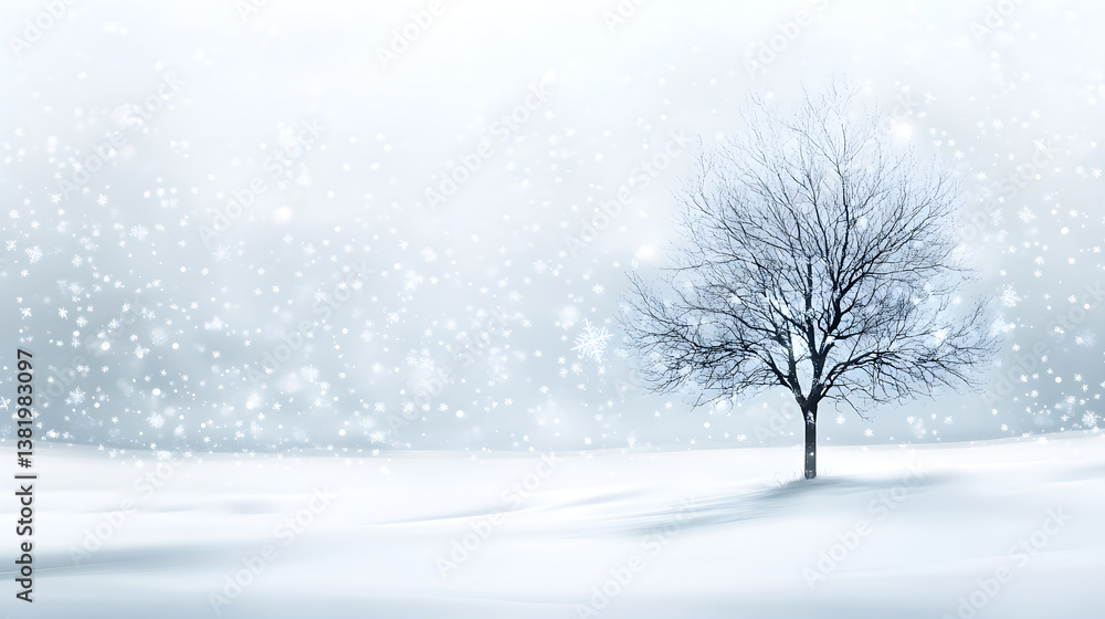 Lone Tree Amidst Pristine Snow-Covered Landscape Evokes Tranquil Stillness and Tranquility Lone Tree Amidst Pristine Snow-Covered Landscape Evokes Tranquil Stillness and Tranquility