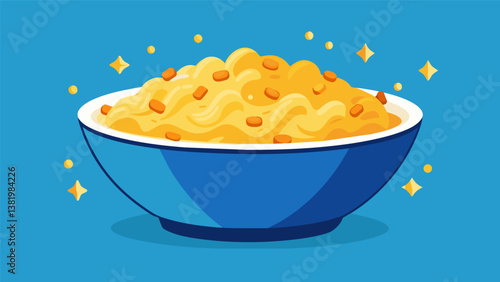 A bowl of rich creamy mac and cheese topped with breadcrumbs and baked until golden and bubbly for a luxurious and satisfying meal.. Vector illustration