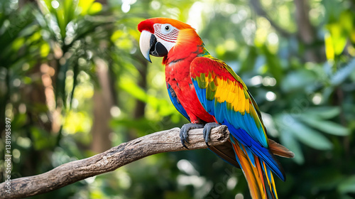 Colorful Parrot with Dazzling Feathers in Sunlit Jungle Canopy