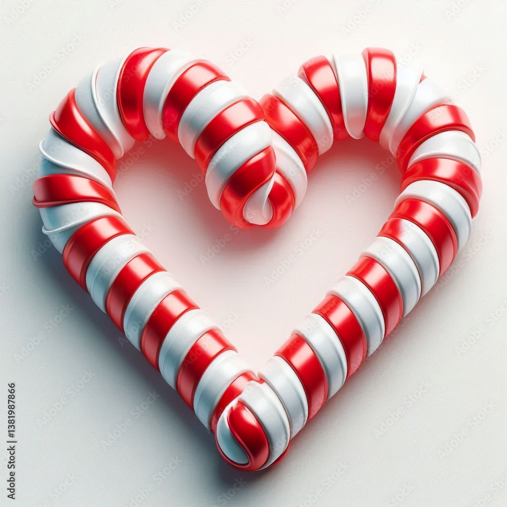 Obraz premium 3d Christmas candy cane heart frame with red and white striped on a white background