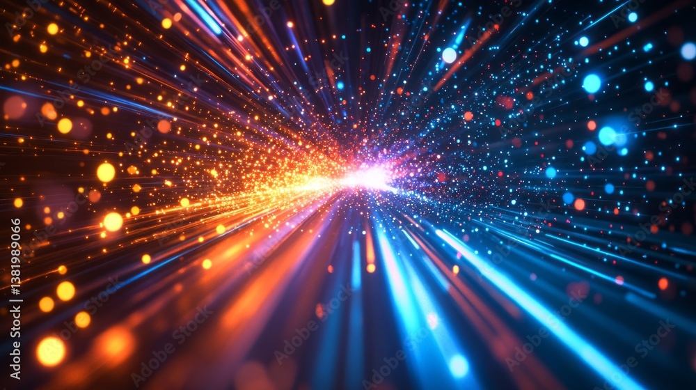 Vibrant Explosion of Light Rays and Color Particles Creating a Dynamic Abstract Background for Science and Technology Themes Vibrant Explosion of Light Rays and Color Particles Creating a Dynamic Abstract Background for Science and Technology Themes