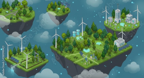 Green Eco-Island with Wind Turbines