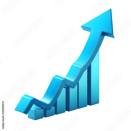 3D Blue Arrow Growth Isolated on White Background 