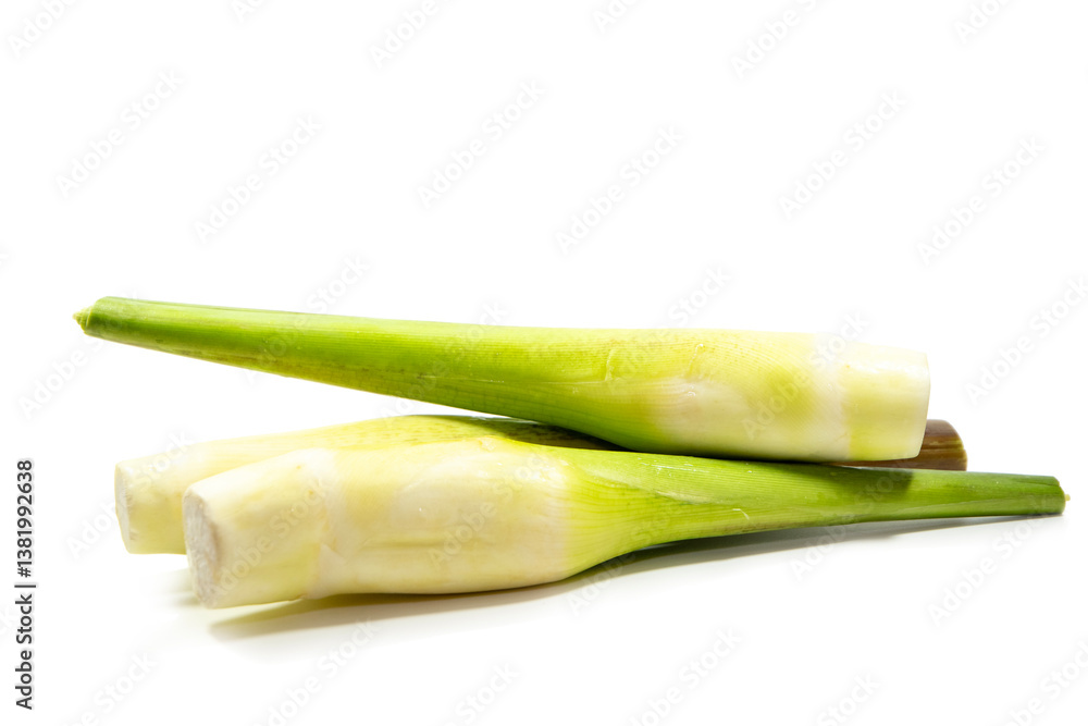 Water bamboo or wild rice stem isolated on white background.