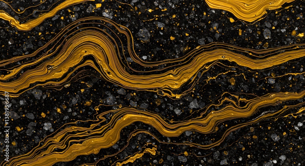Abstract gold liquid flow on black stone texture background design Abstract gold liquid flow on black stone texture background design