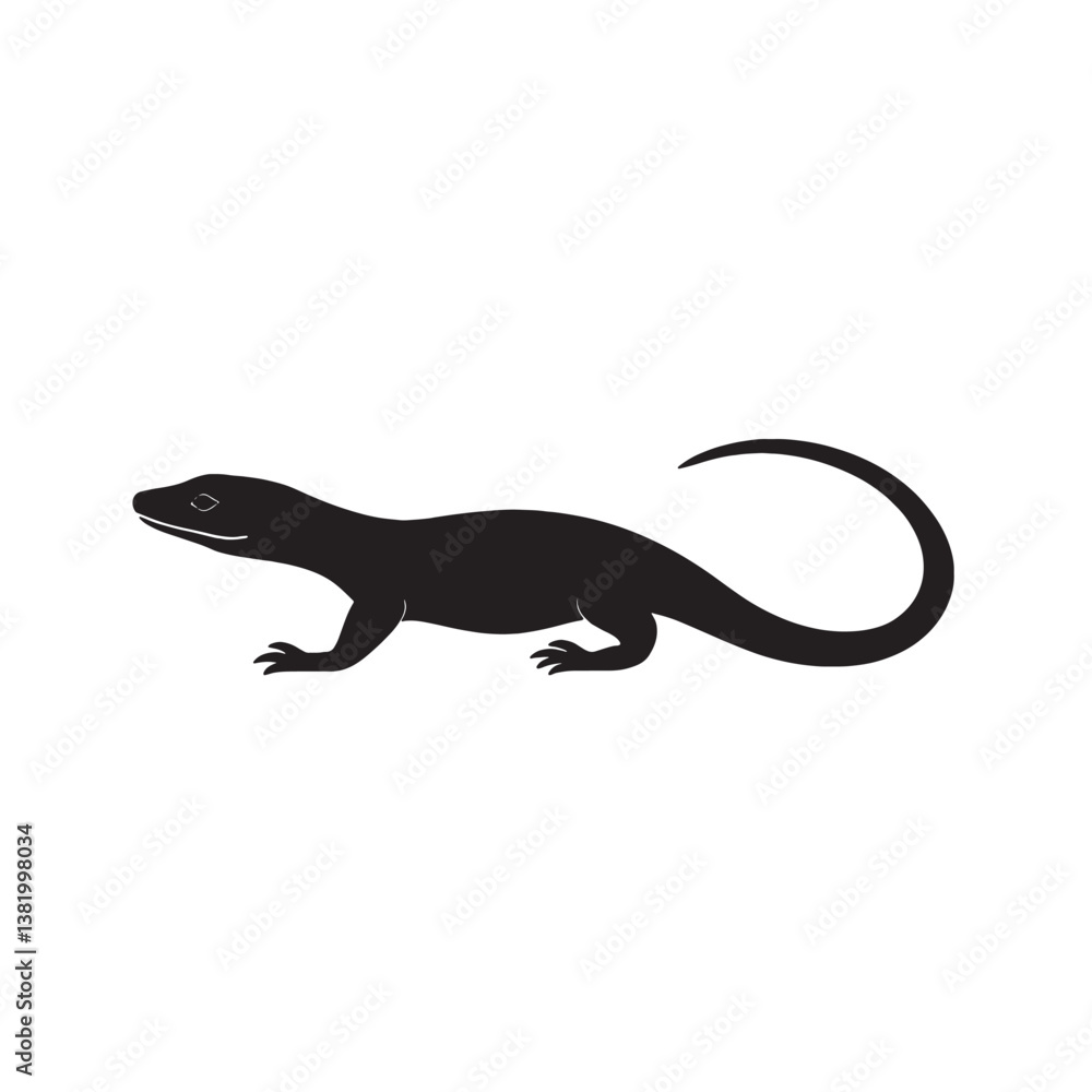 Fototapeta premium A green and brown lizard isolated on a white background, featuring a close-up of its eye and tail, showcasing its reptilian features in a studio setting