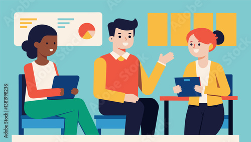 A member of the team conducting interviews with school staff for an exclusive feature article.. Vector illustration