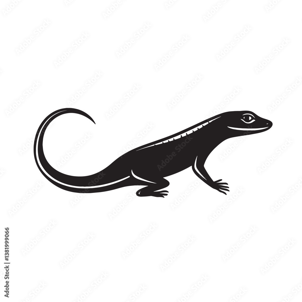 Fototapeta premium Close-up of a lizard on a white background showcasing its brown and green colors with a detailed view of its eye and tail