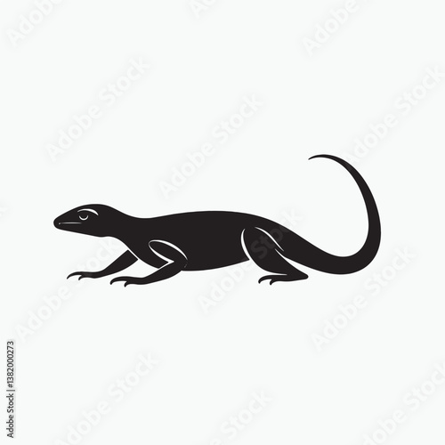 Isolated on white, a green reptile like a small dragon or chameleon with a noticeable tail is captured in a macro close-up showcasing its wildlife nature