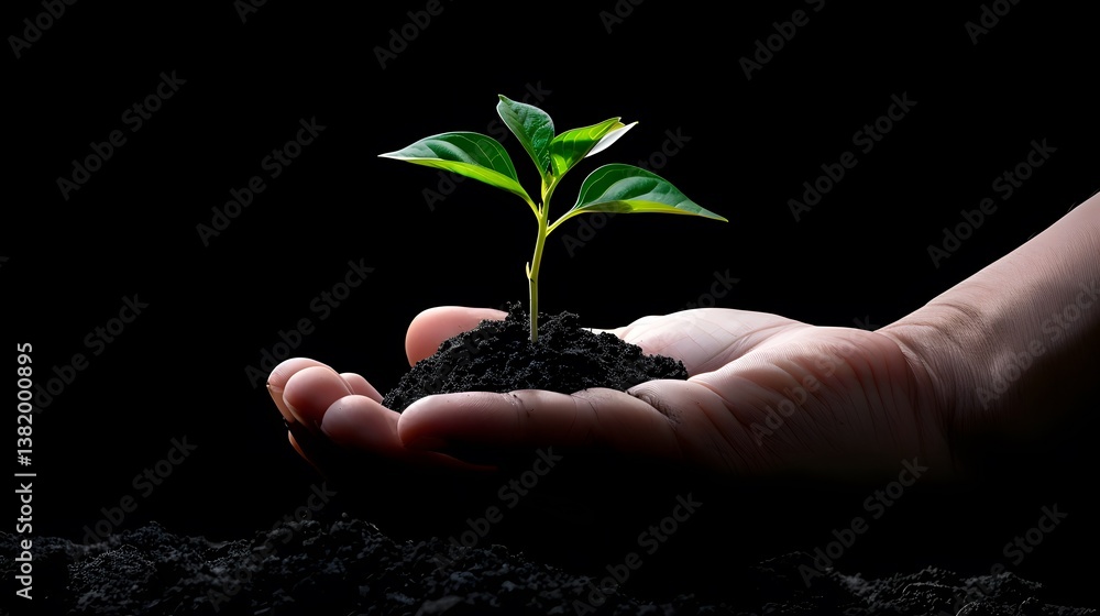 A hand gently sowing seeds into fertile soil, symbolizing growth A hand gently sowing seeds into fertile soil, symbolizing growth
